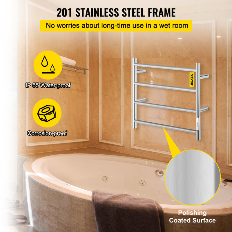 VEVOR Heated Towel Warmer Rack, 4Bar Wall Mounted Electric Towel